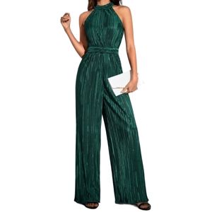 Premier Amour metallic green and black halter top jumpsuit 10